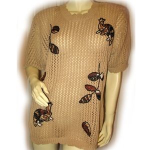 Vintage Y2K 90s 80s Chaus Womens Knit Crochet Mesh Fishnet Net See Through Top L